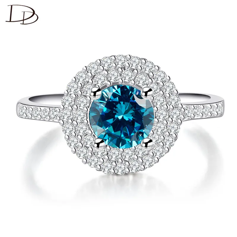 Женское кольцо с круглыми синими кристаллами серебряное винтажное для помолвки