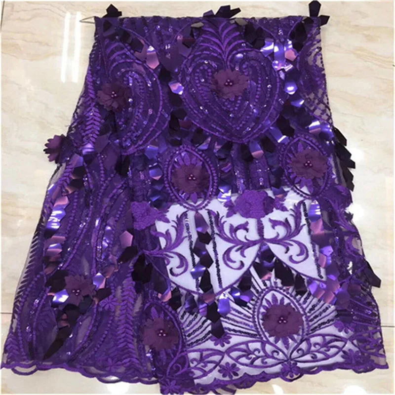 

New Design nigerian lace fabric high quality 3d flower applique embroidery tulle lace 3D sequins african lace fabric for women