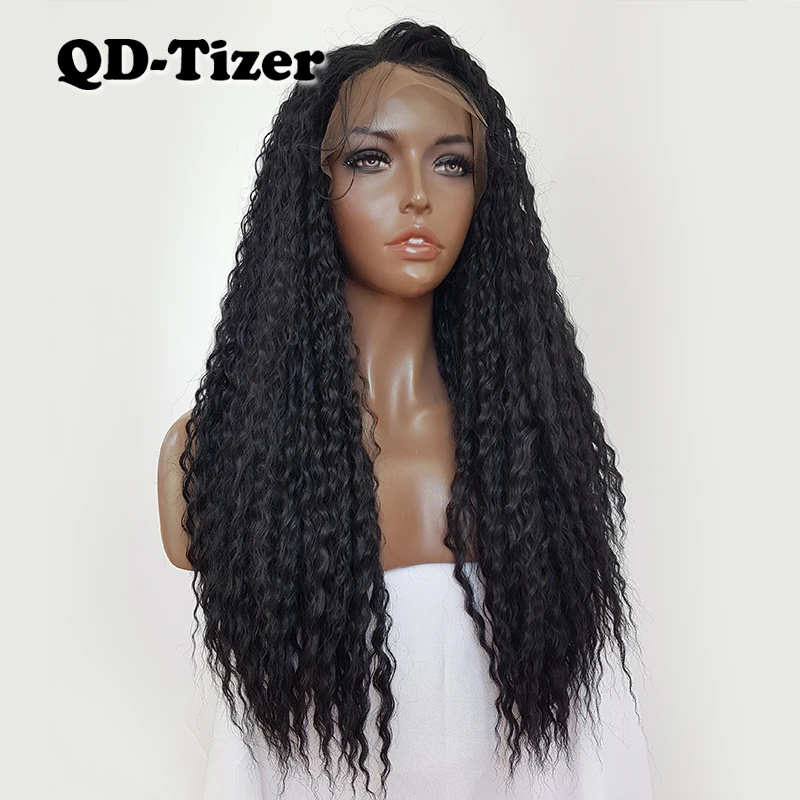 QD Tizer черный цвет Длинные свободные кудрявые синтетические волосы на фронте