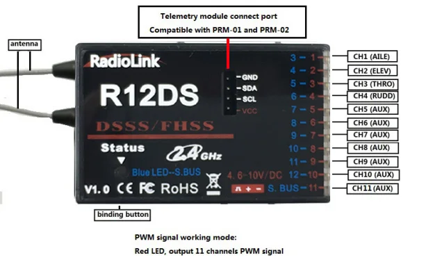 Радиоприемник Radiolink R9DS R12DS 2 4G сигнал для AT9 AT9S AT10 AT10II RC дистанционное управление