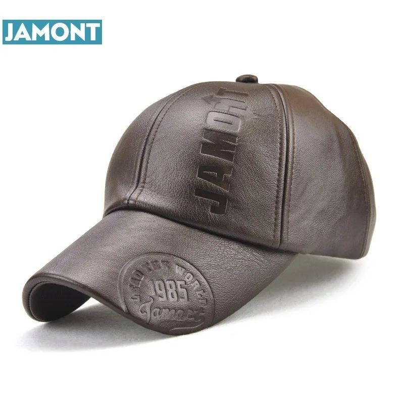 JAMONT, новая мода, высокое качество, Осень-зима, мужская кожаная шапка, кепка, повседневная Байкерская бейсболка, Мужская бейсболка - Цвет: Dark Coffee