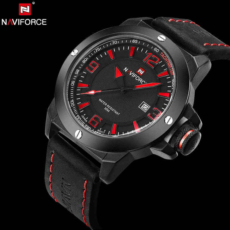 Naviforce оригинальный Элитный бренд Модные Для мужчин часы спортивные кожаный
