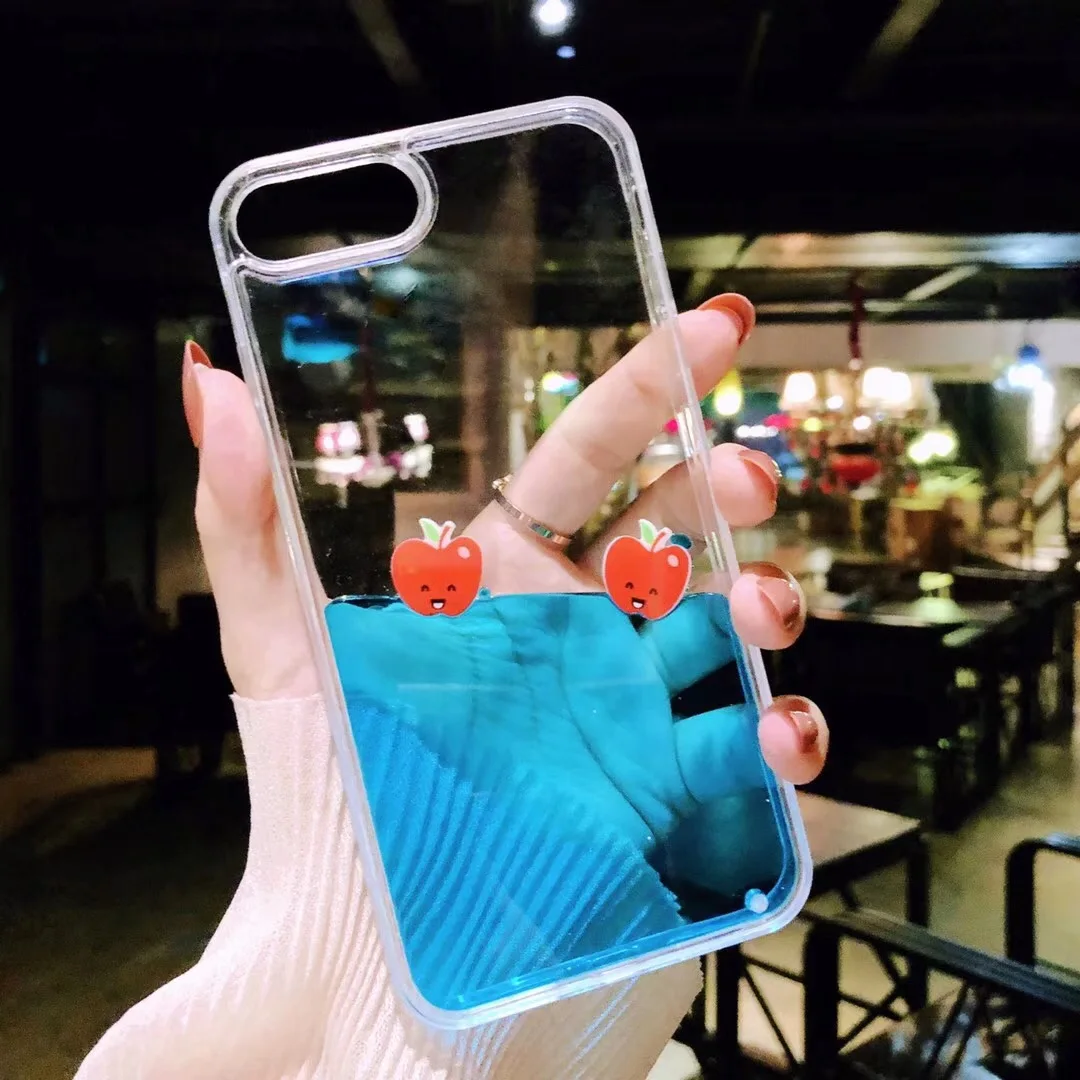 Strawberry Для iphone X 8 7 6 6s плюс Фламинго чехол динамическая жидкая бухта для iphone 7 плюс синий океан fundas для iphone 10 clear moving - Цвет: Strawberry