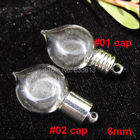 

Free ship! 300set/lot 6mm flat ball heart glass vial pendant, mini rice art glass bottle with metal cap plug charm pendants