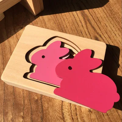 C Детские деревянные игрушки для детей мультяшное животное 3D головоломка многослойная головоломка Пазлы детские игрушки Раннее развитие детей Развивающие игрушки Кирпичи - Цвет: C