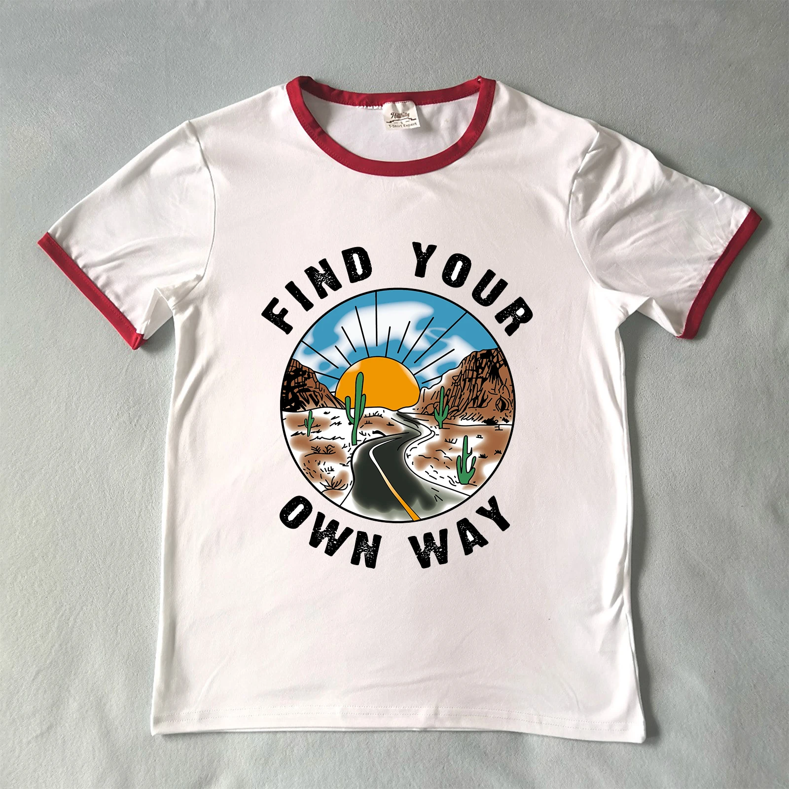 Женская футболка с надписью Find Your Own Way принтом кактуса в пустыне летняя большого