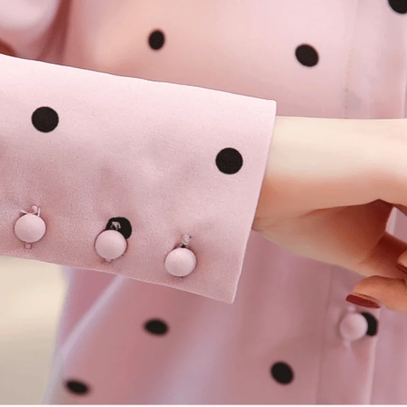 

Summer Women Blouses Casual Long Sleeve Stand Collar Shirt Chiffon Soft Ladies Office Formal Dots Blouses Ladies Work Clothing