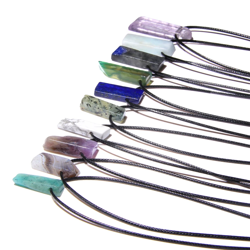 Летние ожерелье из природных кристаллов Женские черные кожаные веревки Amethyste