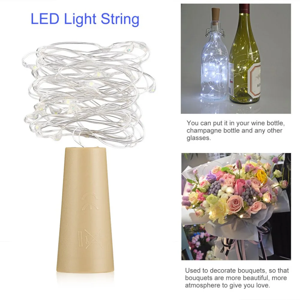 Пробковая пробка в форме бутылки вина гирлянда 2 метра 20 светодиодов серебряная