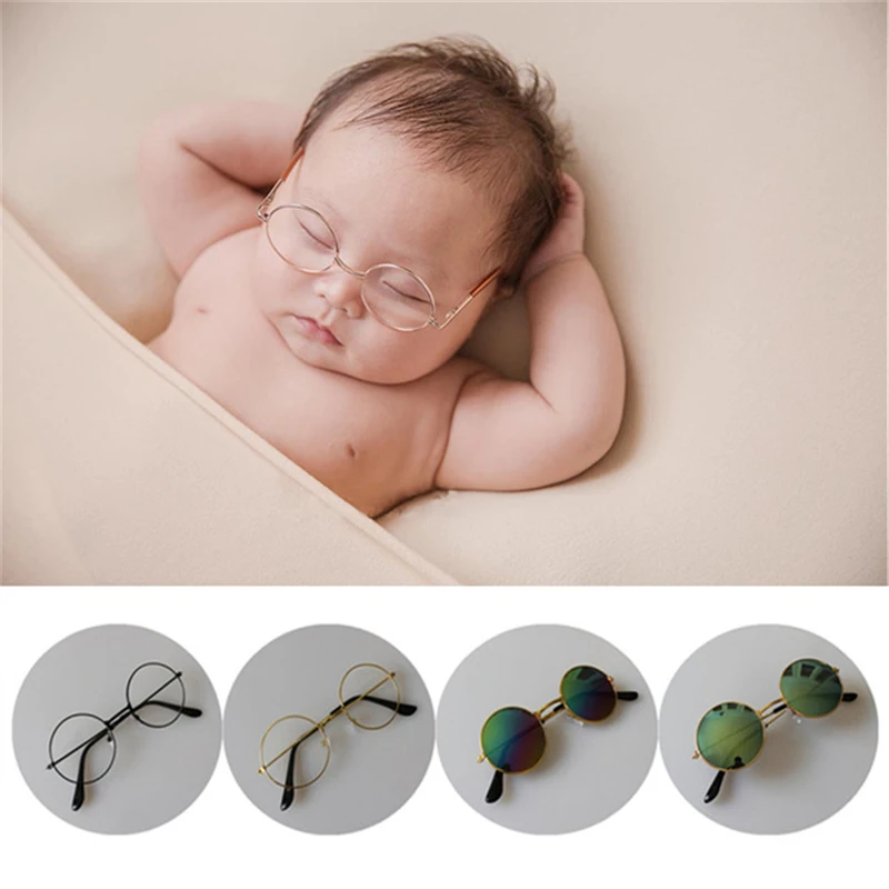 Newborn Baby Girl Boy Flat Glasses Photography Props Gentleman Studio Shoot Infant Pictures Decoration Round Sunglasses | Детская одежда