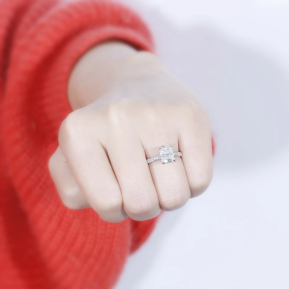 Transgems 14K белое золото 1.8ct 6X8mm F Цвет огранка Радиант Муассанит Обручение кольцо под Halo|Кольца| |