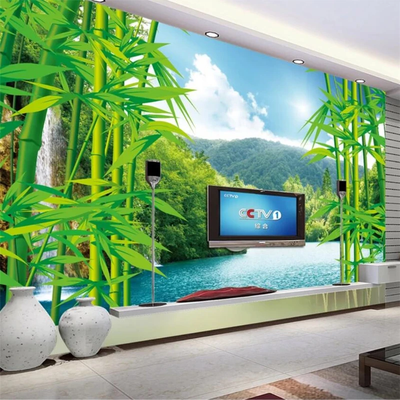 beibehang Wallpaper Mural Custom Living Room Bedroom Bamboo Forest Spring Waterfall 3D TV Background Wall Painting | Обустройство