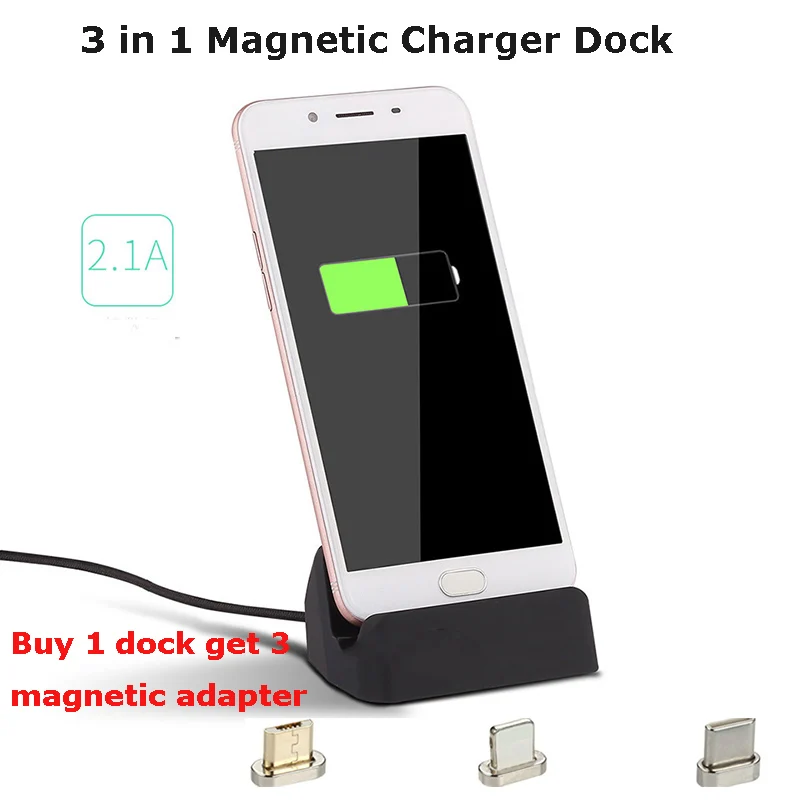 3 в 1 Магнитный Зарядное устройство Док-станция для микро USB iphone Тип C зарядная