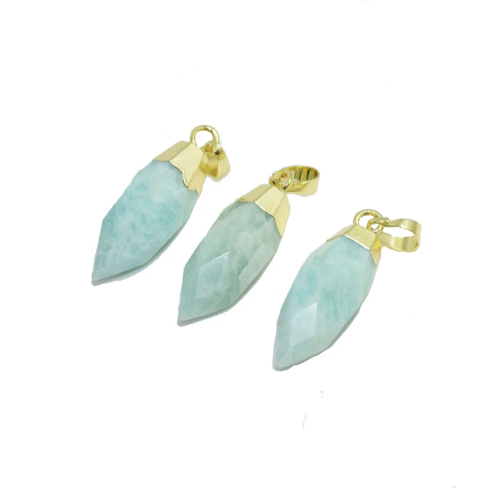 

Gold Cap Light Green natural stone charm pendant for jewelry making bullet 2021 girl crystal quartz amazonite pendant for women