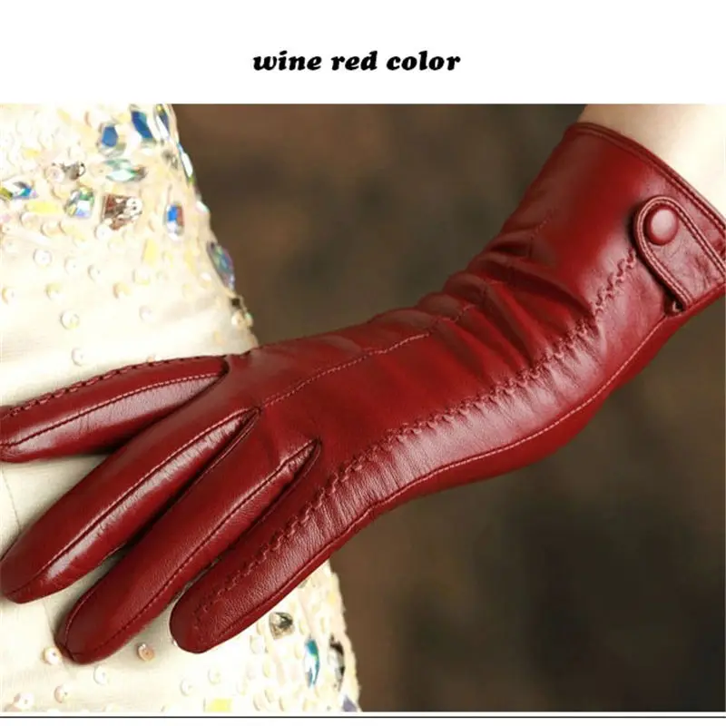 wine red buckle KLSS Брендовые женские перчатки из натуральной кожи, элегантные женские перчатки из овчины с пряжкой, высококачественные перчатки из козьей кожи K860 - Цвет: wine red buckle