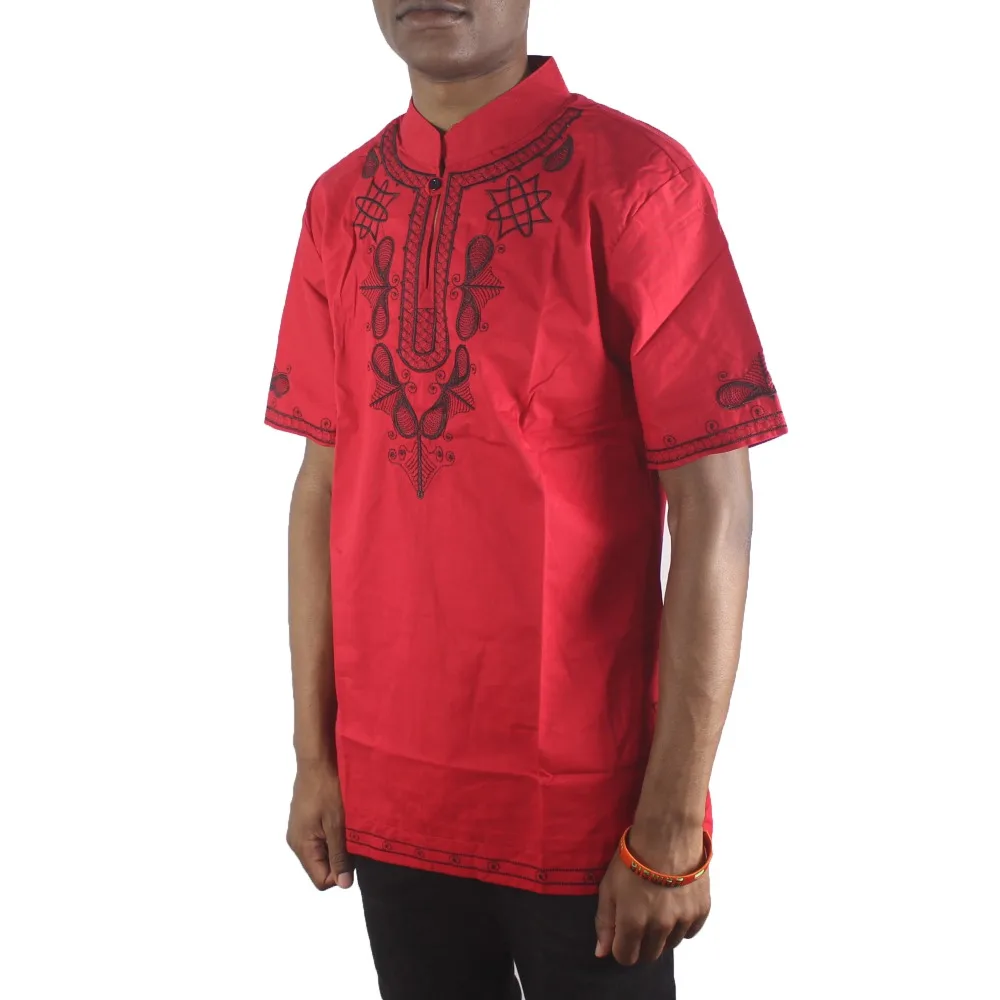 Красная бабочка вышивка мужские африканские Топы с коротким рукавом Боковым