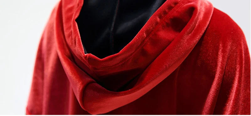 Осень 2017 г. красный сплошной Цвет бархат Для женщин с капюшоном повязки рукавом