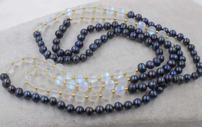 freshwater pearl black &ampwhite moonstone quartz 8mm round 50inch FPPJ wholesale beads nature blue rabinbow | Украшения и