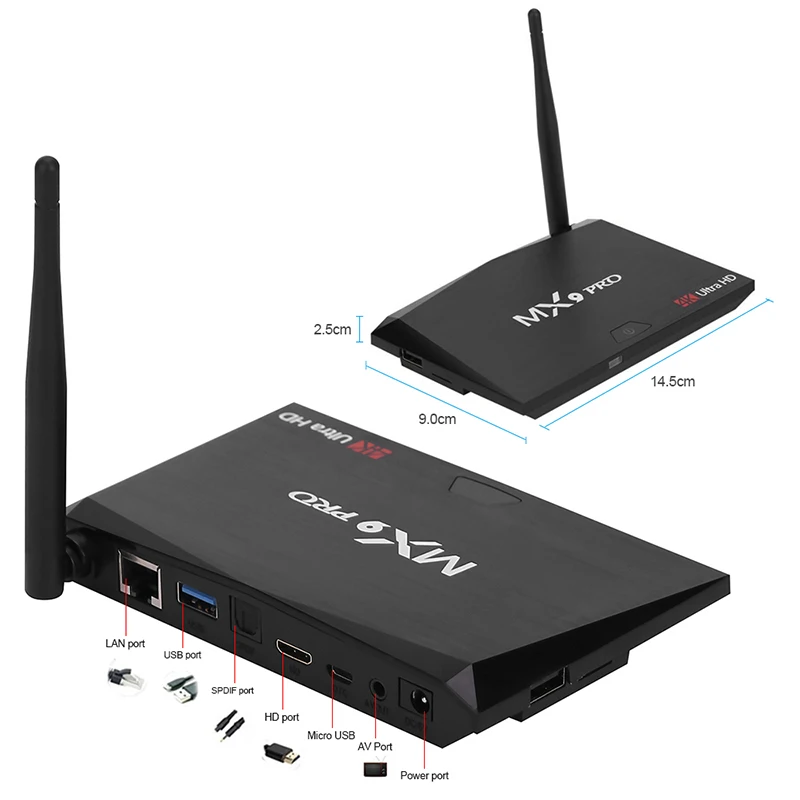 Новый MX9 Pro Умные телевизоры коробке 2 ГБ 16 Android 7.1 RK3328 4 ядра 64bit 3D WIFI BT 4.0 VP9 H.26 HDR К HD