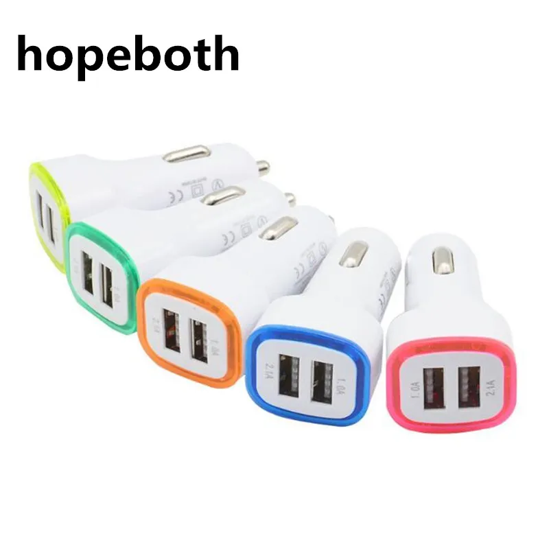 

Автомобильное зарядное устройство hopeboth с двумя usb-портами и светодиодной подсветкой, адаптер 5 В, 2,1 А + 1 а для Iphone 4, 5, 6, для ipad, для samsung, htc, ...