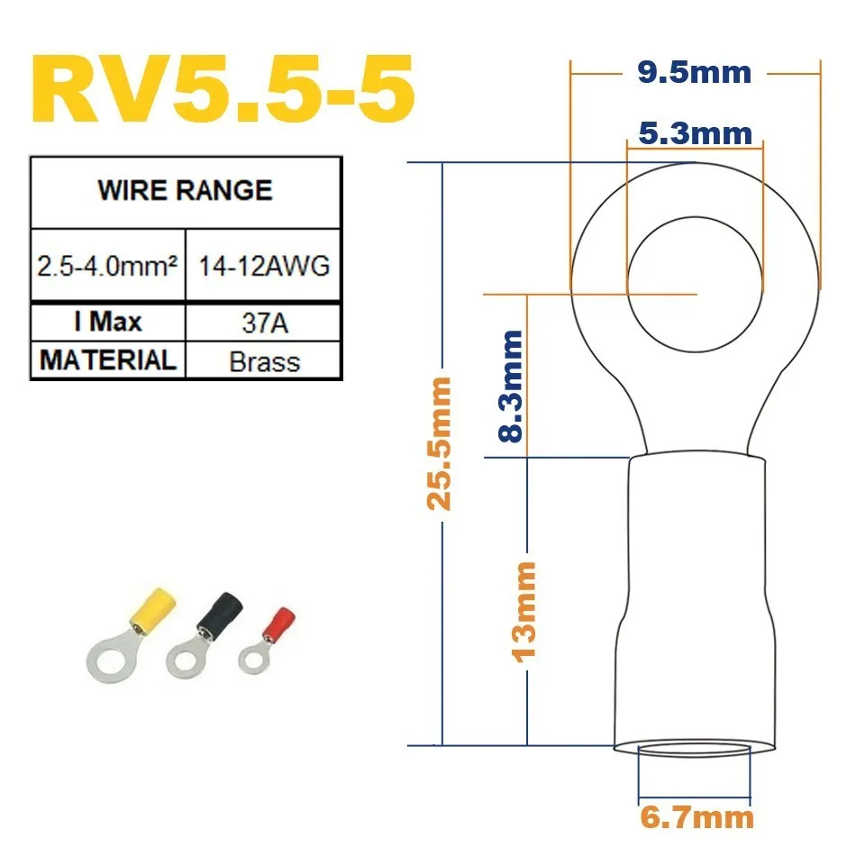RV5.5-5 50 шт. кольцо обжимной изоляции терминал RV1.25-3 RV1.25-4 RV2-3 RV2-4 RV3.5-4 RV3.5-5 RV3.5-6 RV5.5-4 RV5.5-5 Провода Кабельный разъем - Цвет: RV5.5-5