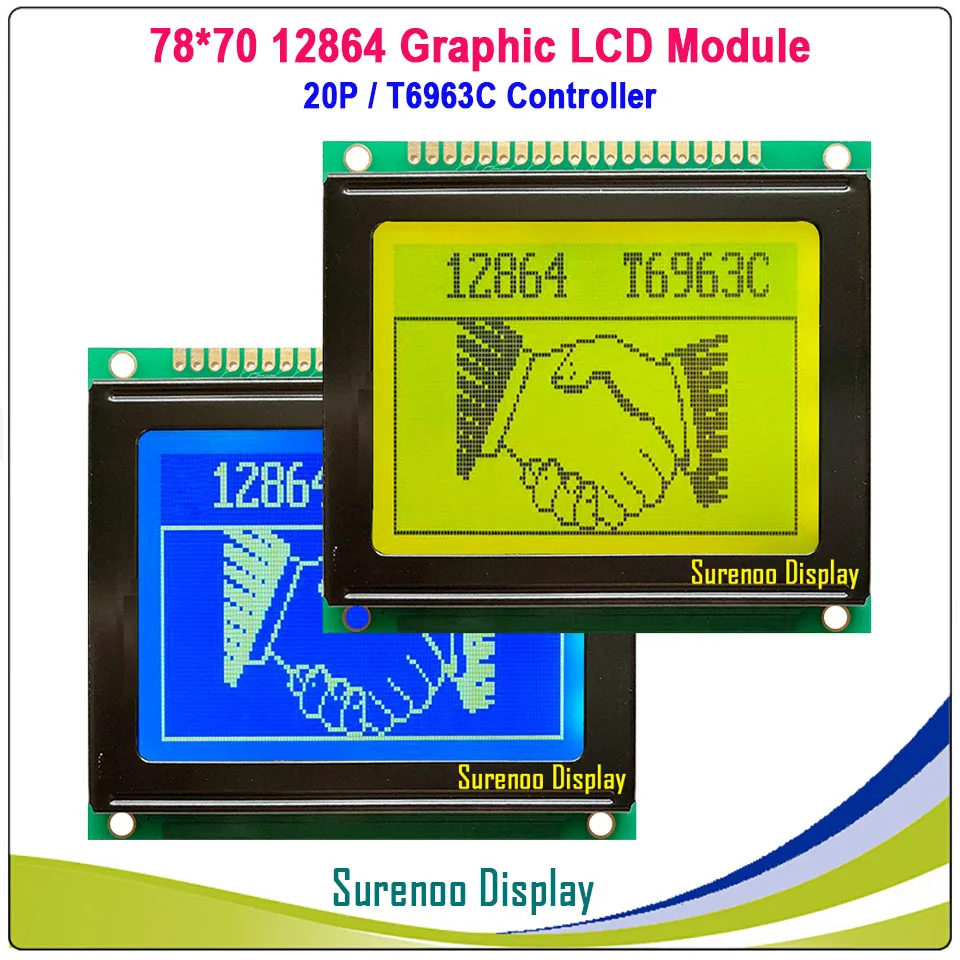ЖК модуль с графической матрицей 78X70MM 12864 128*64 LCM контроллером T6963C/RA6963 в