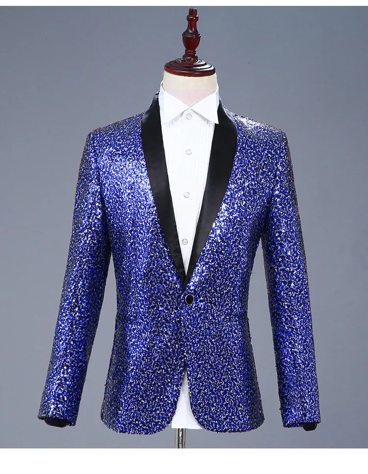 Для мужчин Формальное пальто синий блёстки Блейзер ночной клуб DJ певец сценический костюм вокальный концертный ведущий танцор представление шоу тонкая верхняя одежда