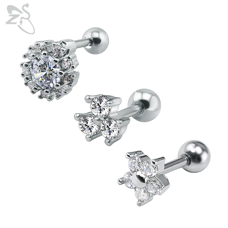 

ZS Crystal Stud Earrings for Women Cartilage Helix Piercing Stainless Steel Barbell Ear Jewelry Brincos Bijoux Piercing Earrings