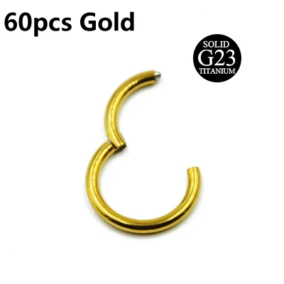 60PCS Gold BOG-Лидер продаж 60 шт. G23 титановое шарнирное сегментное кольцо перегородка кликер нос губы ниппель кольцо уха хряща трагус пирсинг ювелирные изделия - Окраска металла: 60PCS Gold