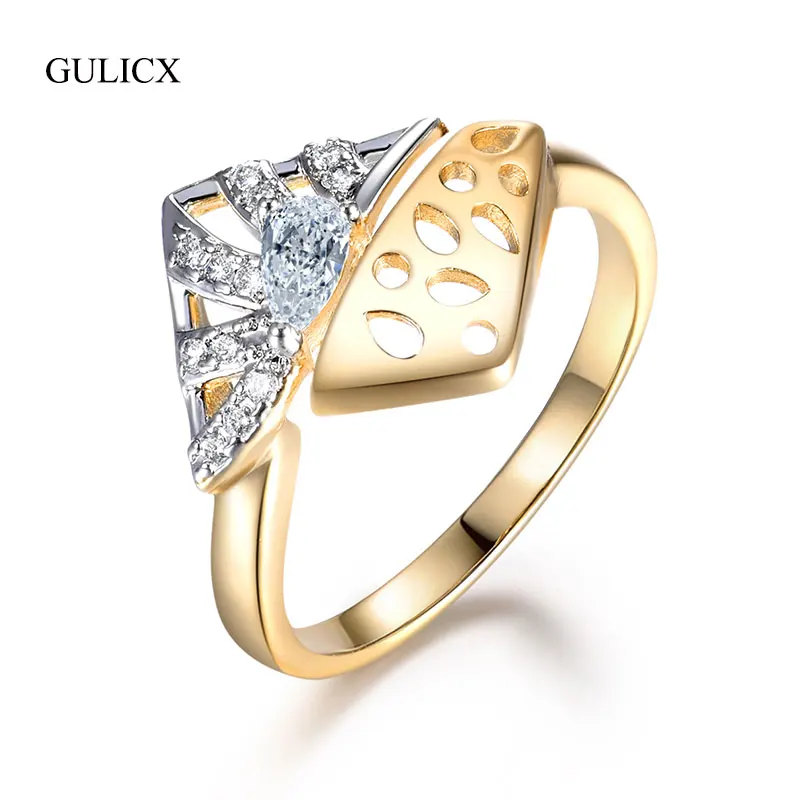 GULICX AAA кубический циркон женские регулируемые кольца золотого цвета