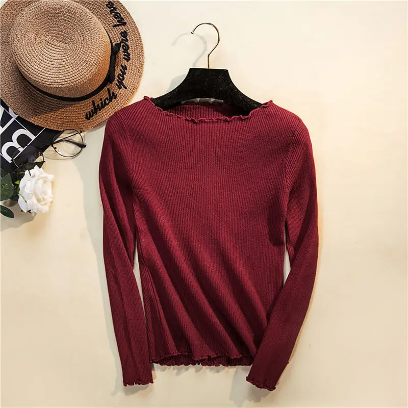Женский вязаный пуловер базовый эластичный свитер с круглым вырезом Осень-зима |