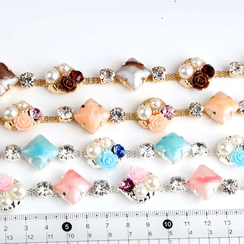 Шьют розы Блестящий горный хрусталь коготь цепь DIY свадебное платье невесты