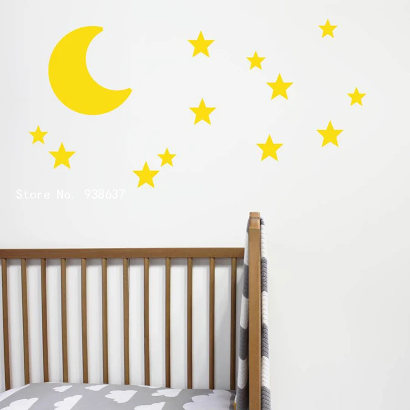 

Наклейки на стену в виде луны и звезд, виниловые наклейки на стену для детской, спальни, детской, гостиной, съемные украшения для дома, настен...