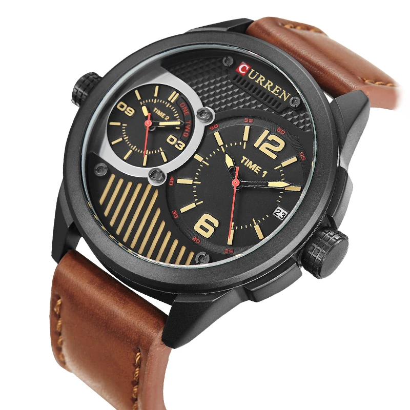 

CURREN 2018 Travel Series Big Dial Military Design Mens Quartz Wrist Watch Top Brand Luxury Sport Male Clock Two Dial Time Zone