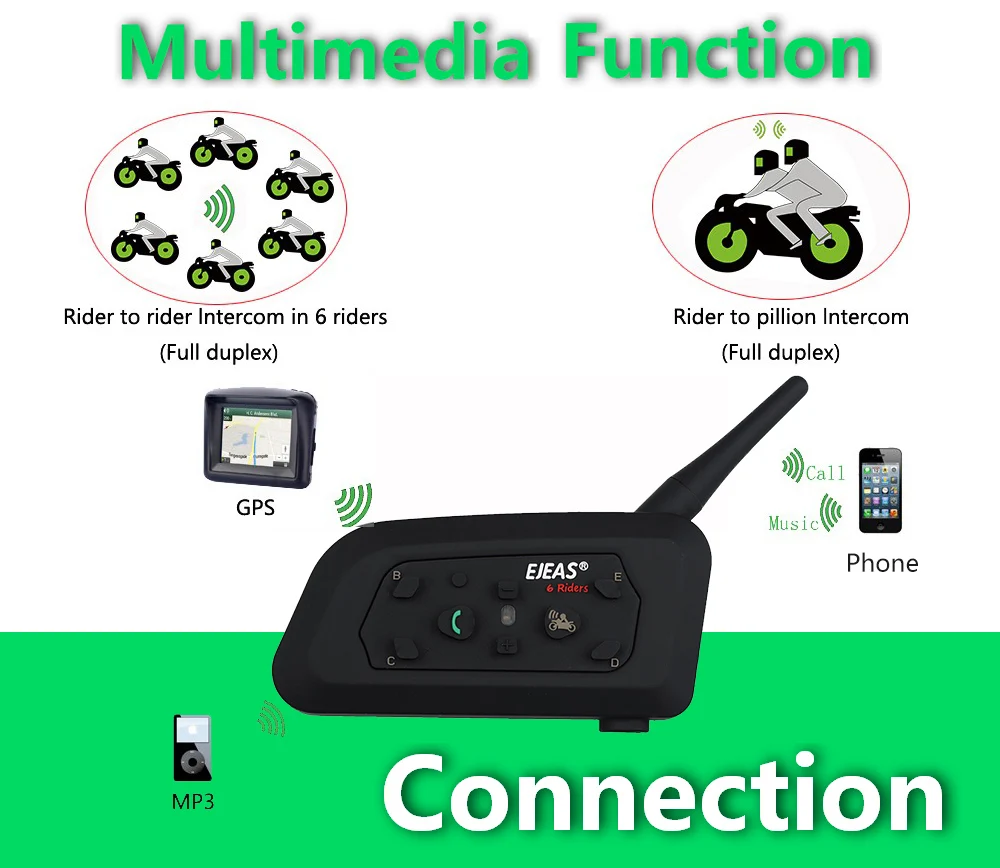 QPLOVE 2pcs EJEAS V6 Pro intercom 1200m wireless motorcycle bluetooth helmet headset long distance 6 Riders talking
