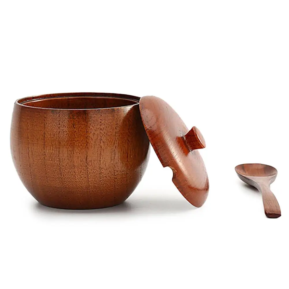 1 Set Concise Janpanese Style Solid Wood Durable Wooden Seasoning Pot Spice Jar with Spoon and Lid for Kitchen Home | Дом и сад