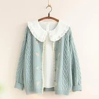 mori girl sweet floral thick warm sweater 2021 spring autumn women knitted cardigans girls twist crochet knitted sweater coat