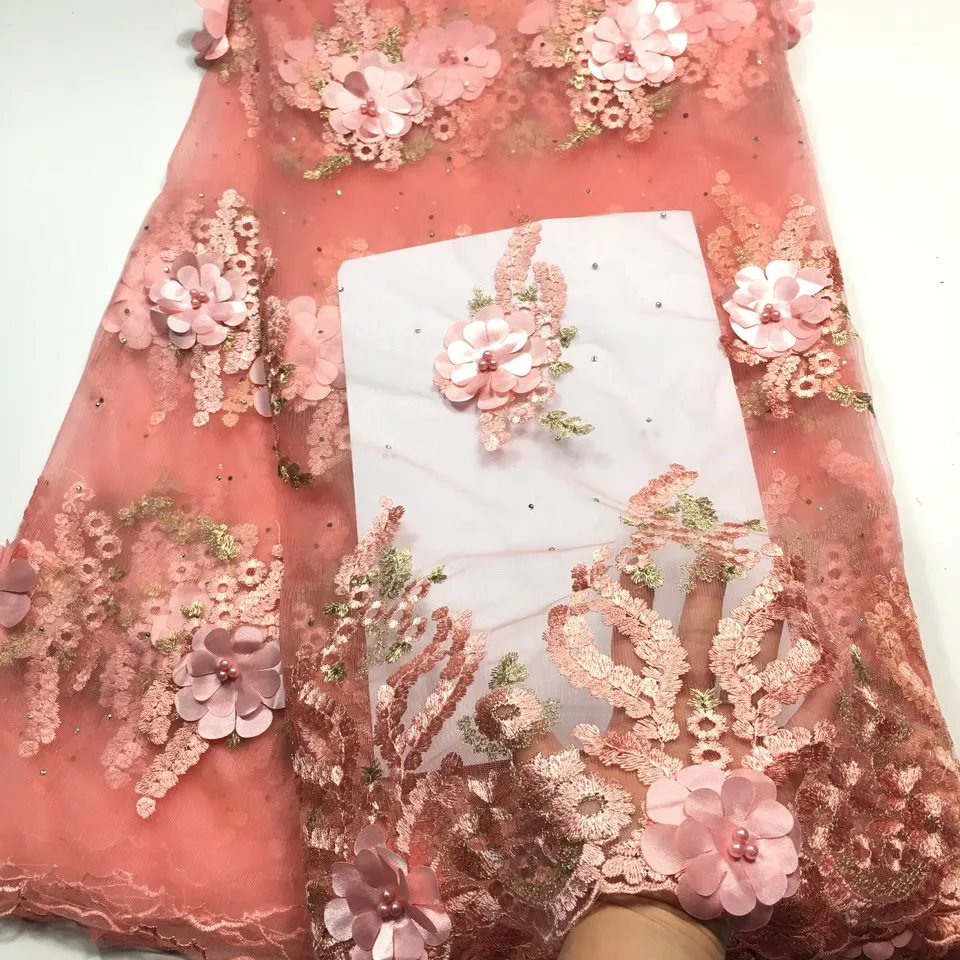 Новейшая французская розовая Тюлевая кружевная ткань большое количество 3d