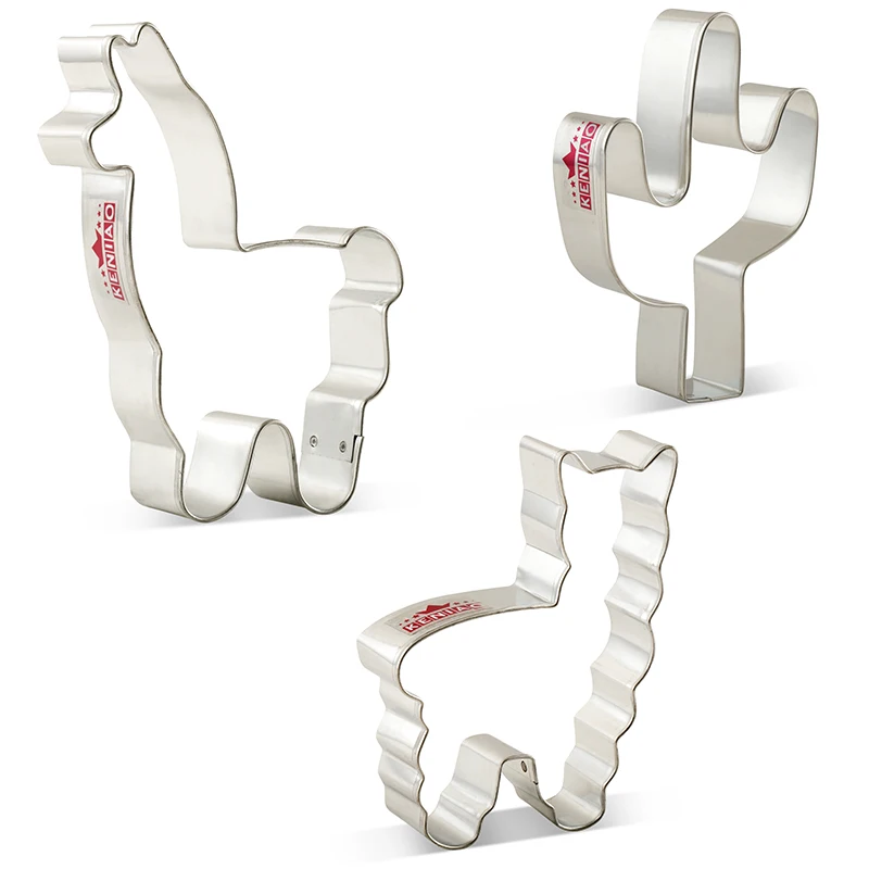 

KENIAO Cactus Alpaca Cookie Cutter for Kids Birthday Party - 3 PC - Zoo Animal Biscuit Fondant Bread Molds - Stainless Steel