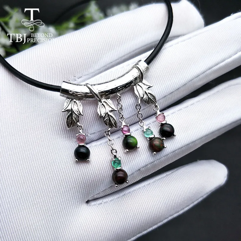 TBJ 2019 винтажное натуральное черное опал Турмалин изумруд драгоценный камень кожа