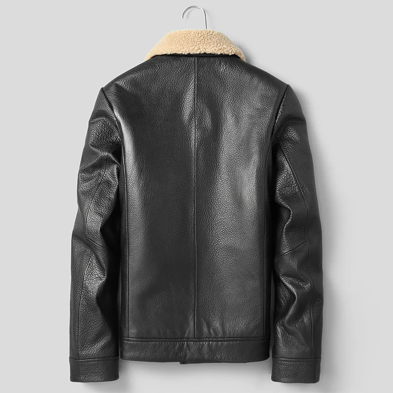 AYUNSUE Men's Genuine Leather Jacket 2018 Winter Men Sheepskin Coat Real Wool Fur Liner Baseball Jackets Plus Size MY1266 | Мужская