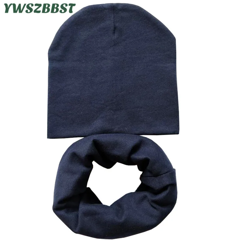 

For 4 to 12 years old Solid Color Cotton Children Hat Scarf Set Autumn Winter Boys Girls Beanies Cap