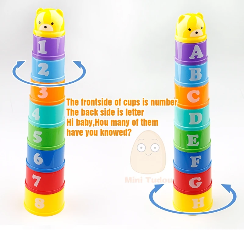 Minitudou 8 шт. игрушки для ванной обучающие детские toys 6 месяц + цифры письма foldind кубок