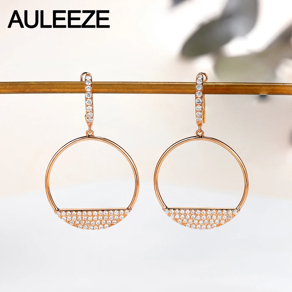 AULEEZE Настоящее 14K розовое золото Moissanite алмазные висячие серьги модная