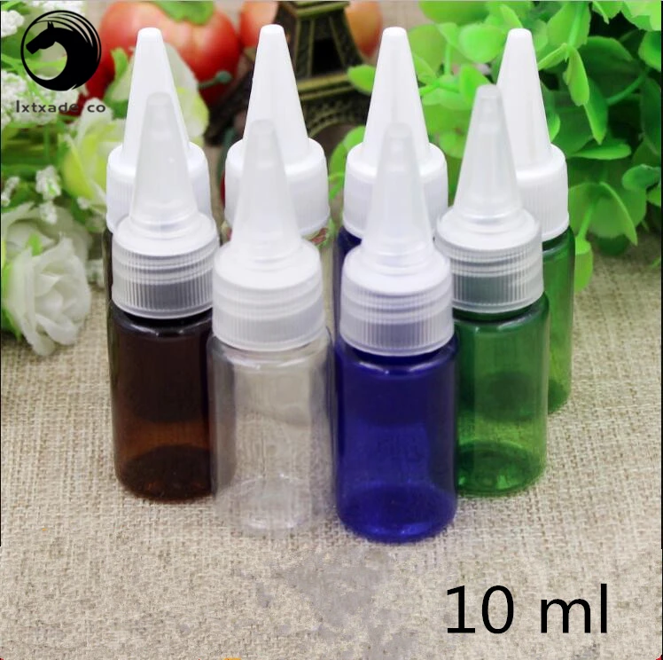 

Free Shipping 10 ml Empty Blue Clear Brown Plastic Pointed Packaging Bottle Essence lubricating Oil Mini Cosmetic Containers