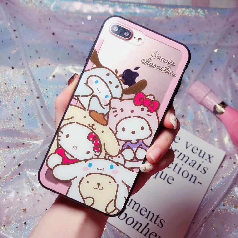 Disneys Санрио мультфильм близнецов звезда Мелодия hello kitty Cat стекло чехол для телефона для iphone 6s 7 8 плюс x xr xs max чехол прозрачный