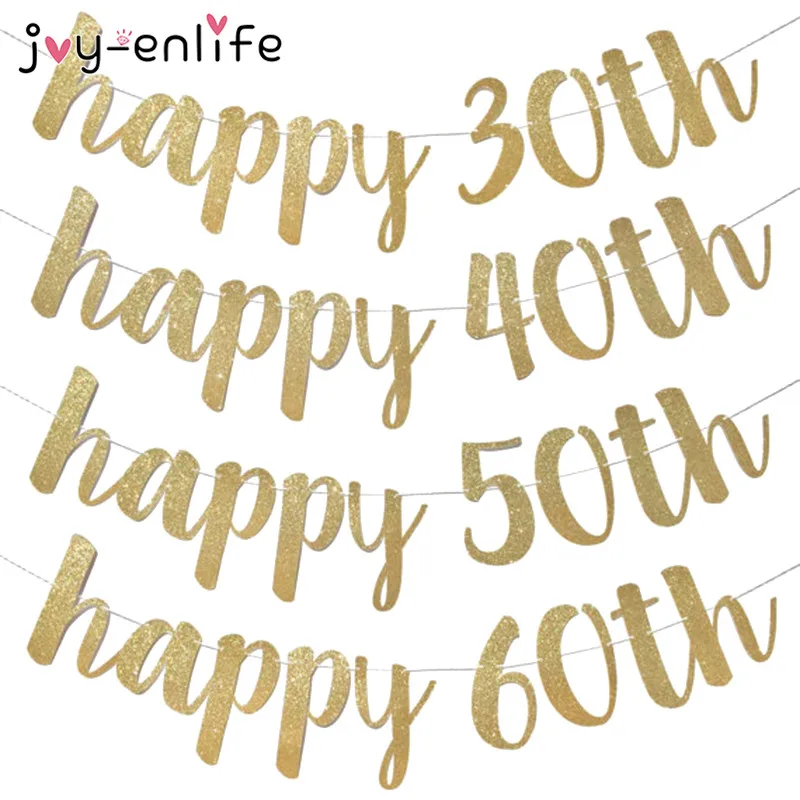 JOY ENLIFE праздник день рождения вечеринка баннер гирлянда золотой блеск &quothappy 30th 40th