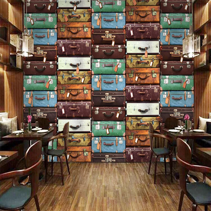 

Custom Size European Suitcase Wall Painting 3D Wallpaper Living Room Sofa TV Background Wall Home Decor Mural 3D Papel De Pared