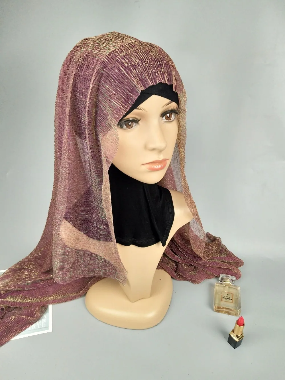 D1 glitter scarves plain shimmer elastic long headband fashion scarf hijab wraps muslim shawls