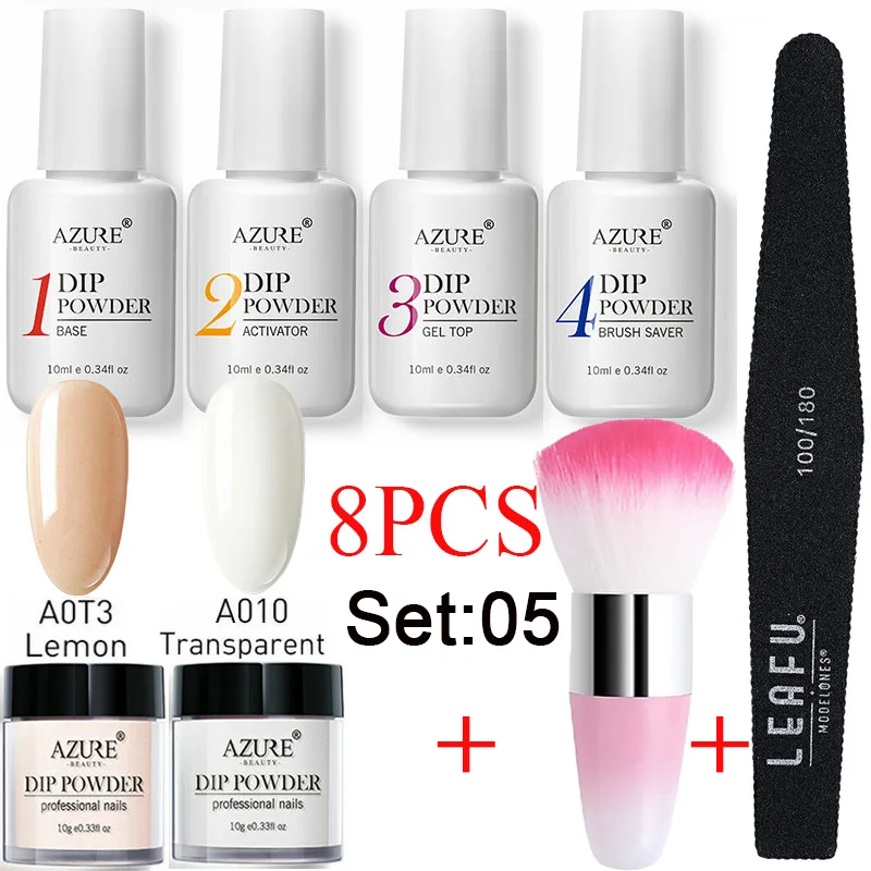 

Azure Beauty 8PCS/LOT Nail Dipping Powder Natural Dry Without Lamp Nail Glitter Decoration Long Lasting Than Uv Gel